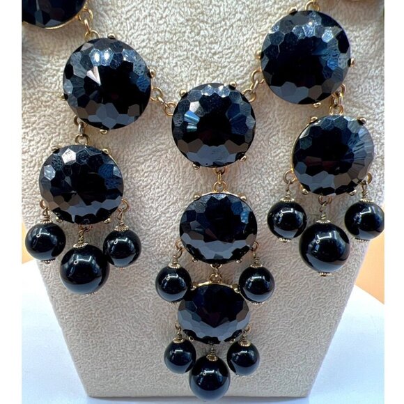 Statement JCrew Black Faceted Bead Bib Necklace.  C2 - Picture 2 of 11